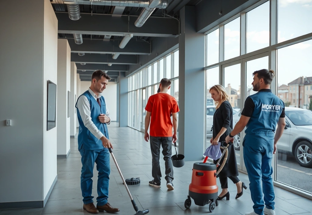 Echipă profesională de curățenie în acțiune